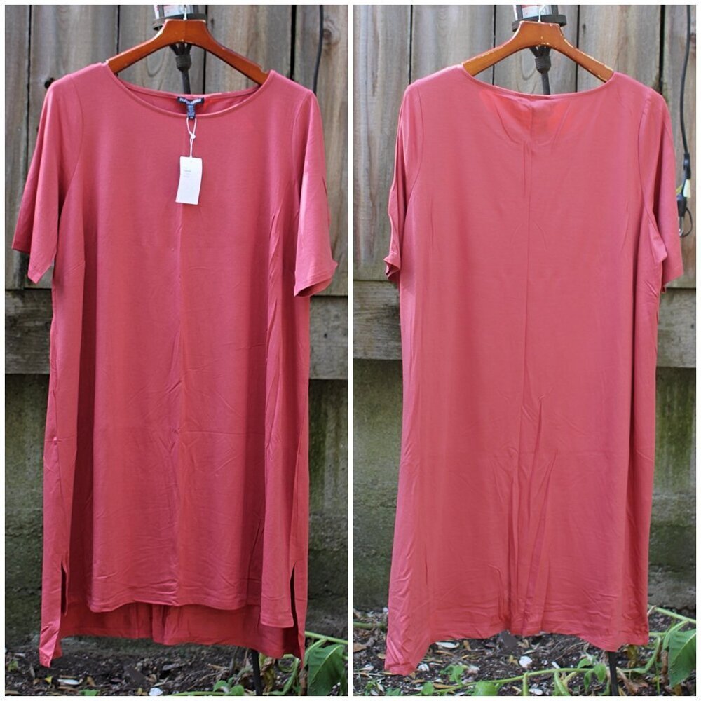 New w/Tags - sz 2X Eileen Fisher -Ballet Neck Shift Dress Tencel Jersey, Chutney